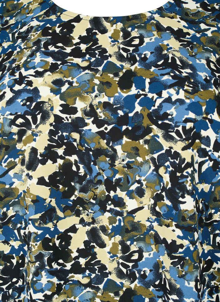 Blouse with puff sleeves, Blue Green AOP, Packshot image number 2