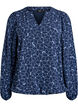 Long-sleeved blouse with floral embroidery, Blue, Packshot image number 0