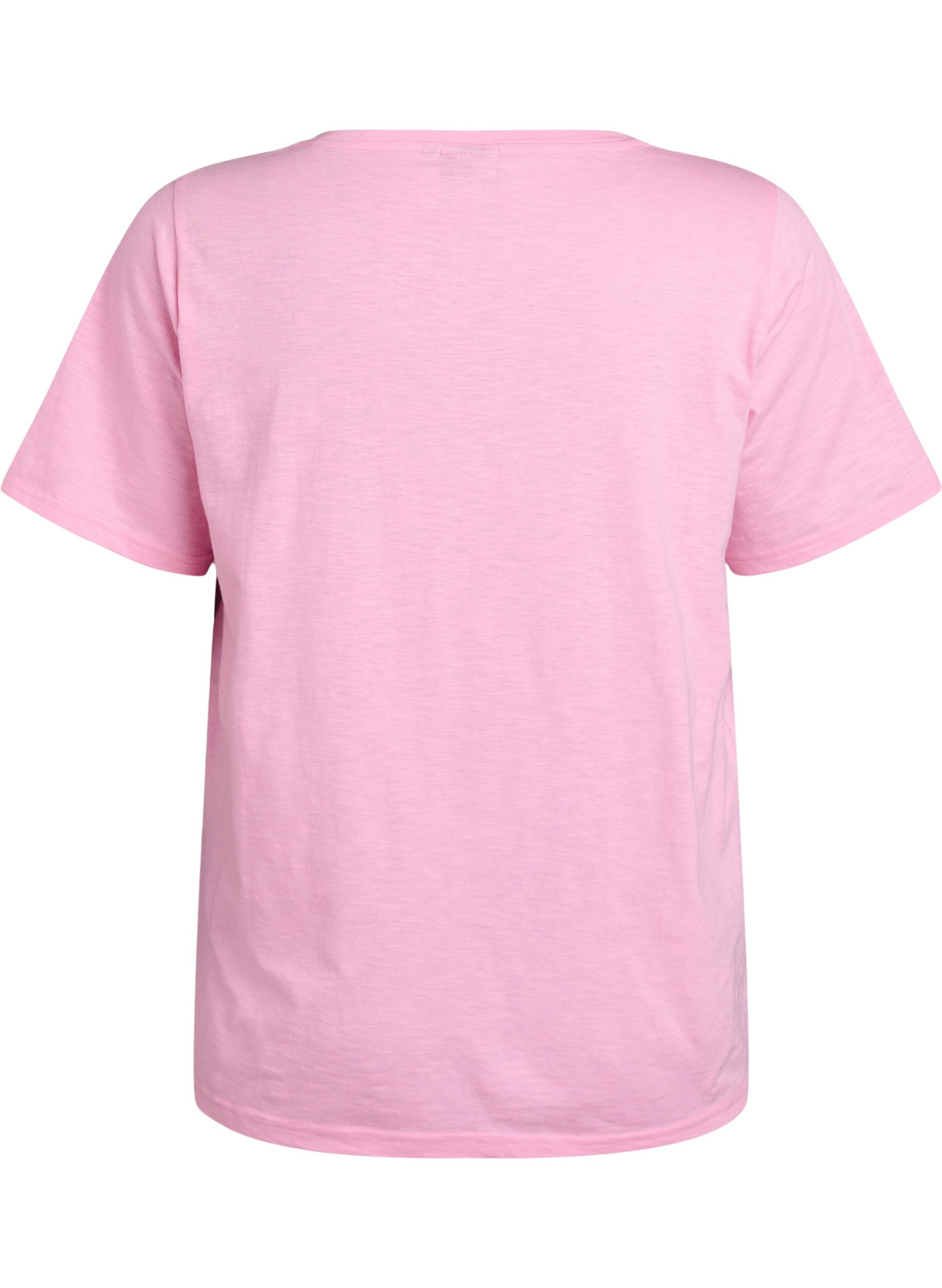 ZizzifashionShort sleeve basic t-shirt with v-neck, Pink, Packshot image number 1