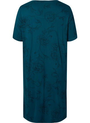 Printed nightdress in viscose, Deep Teal Flower, Packshot image number 1