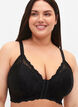 Lace bra with front closure, Black, Model image number 2