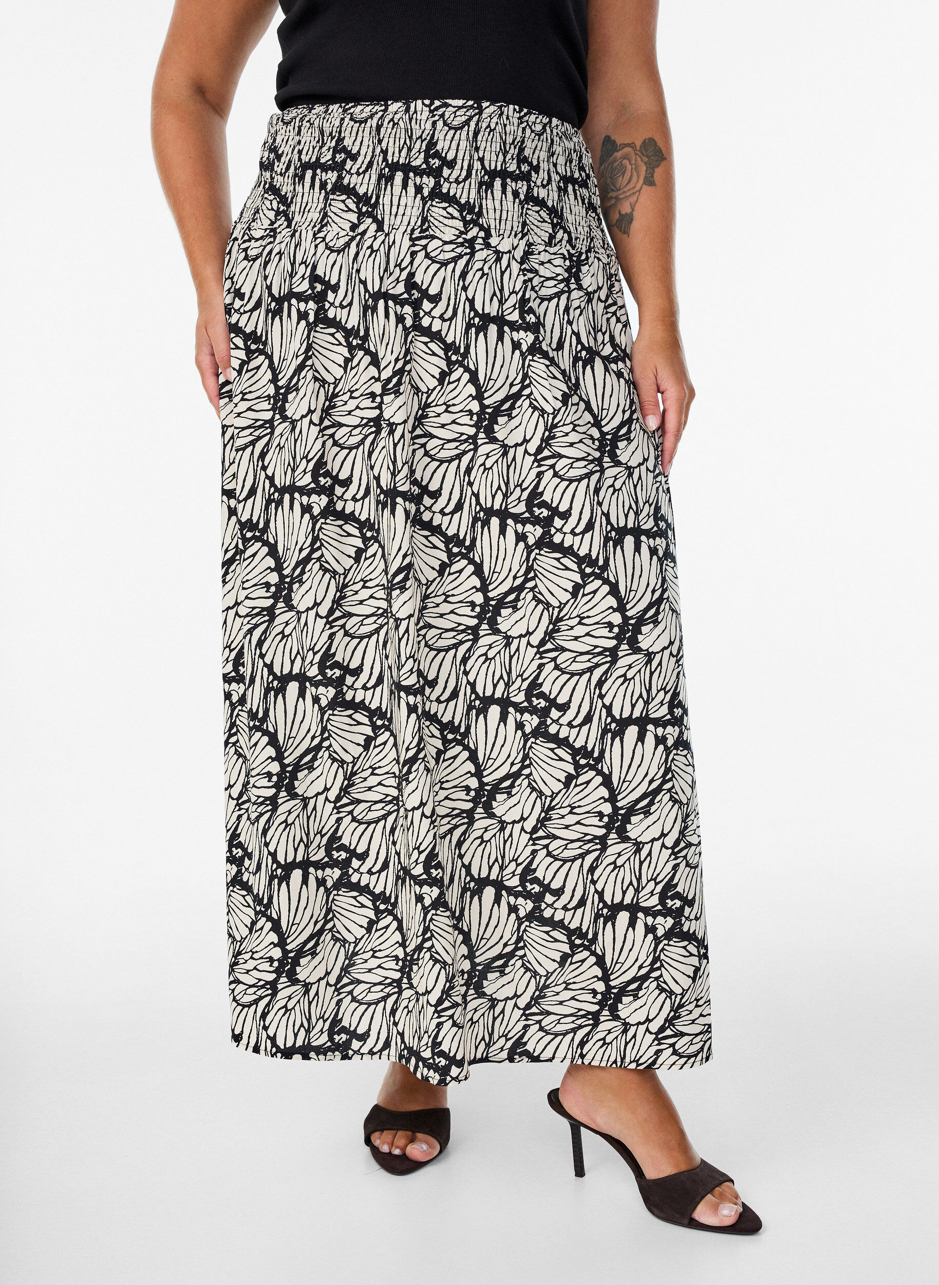 ZizzifashionViscose maxi skirt with smocking, Black, Model image number 2