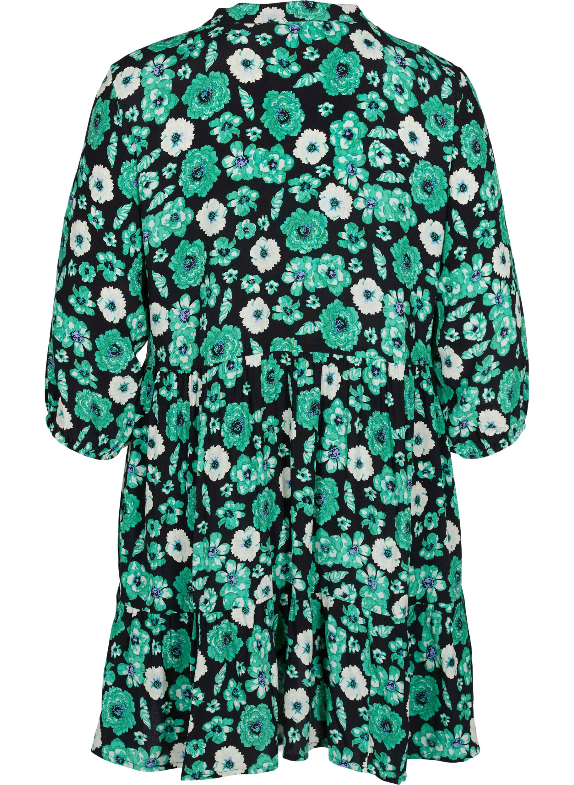 Zizzifashion 	 Floral tunic in viscose, Green Flower AOP, Packshot image number 1