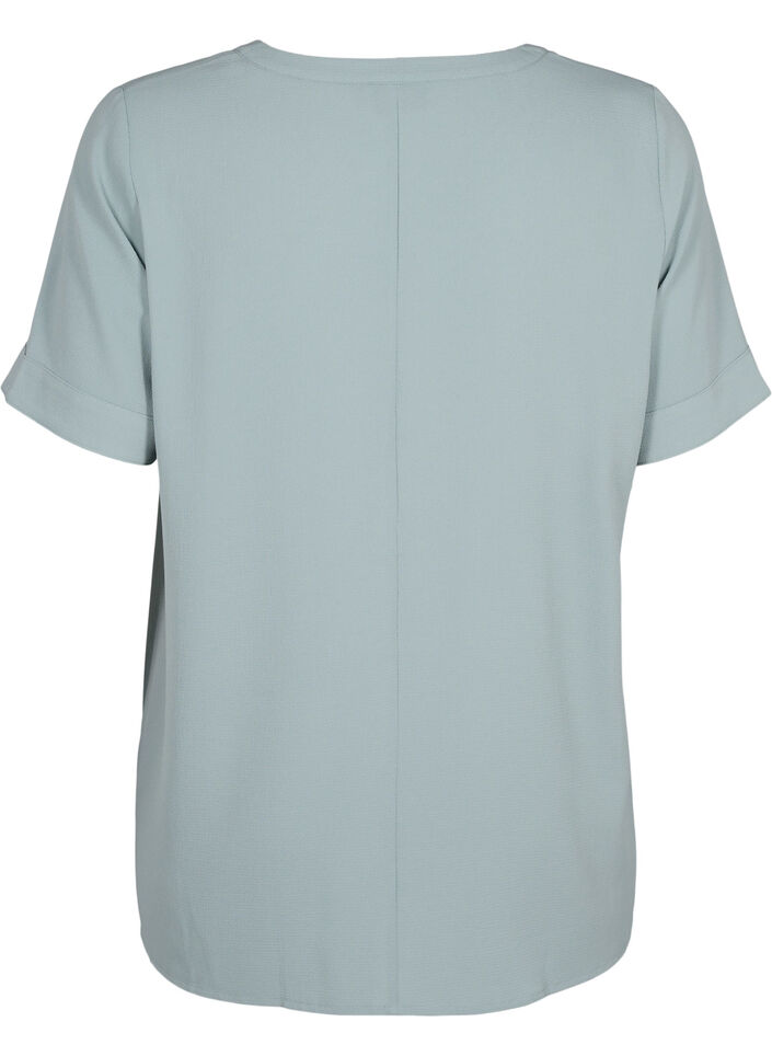 Short-sleeved blouse with v-neckline, Green, Packshot image number 1