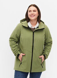 Short softshell jacket with pockets, Oil Green, Model