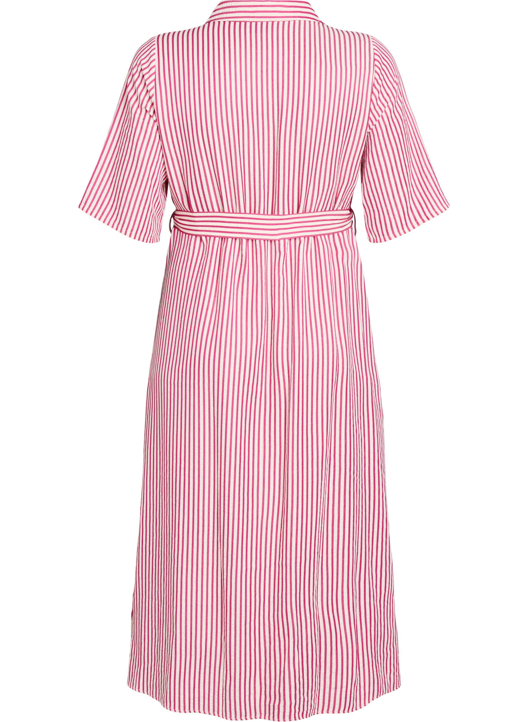 ZizzifashionAnkle-length shirt dress with tie belt and stripes, Pink, Packshot image number 1
