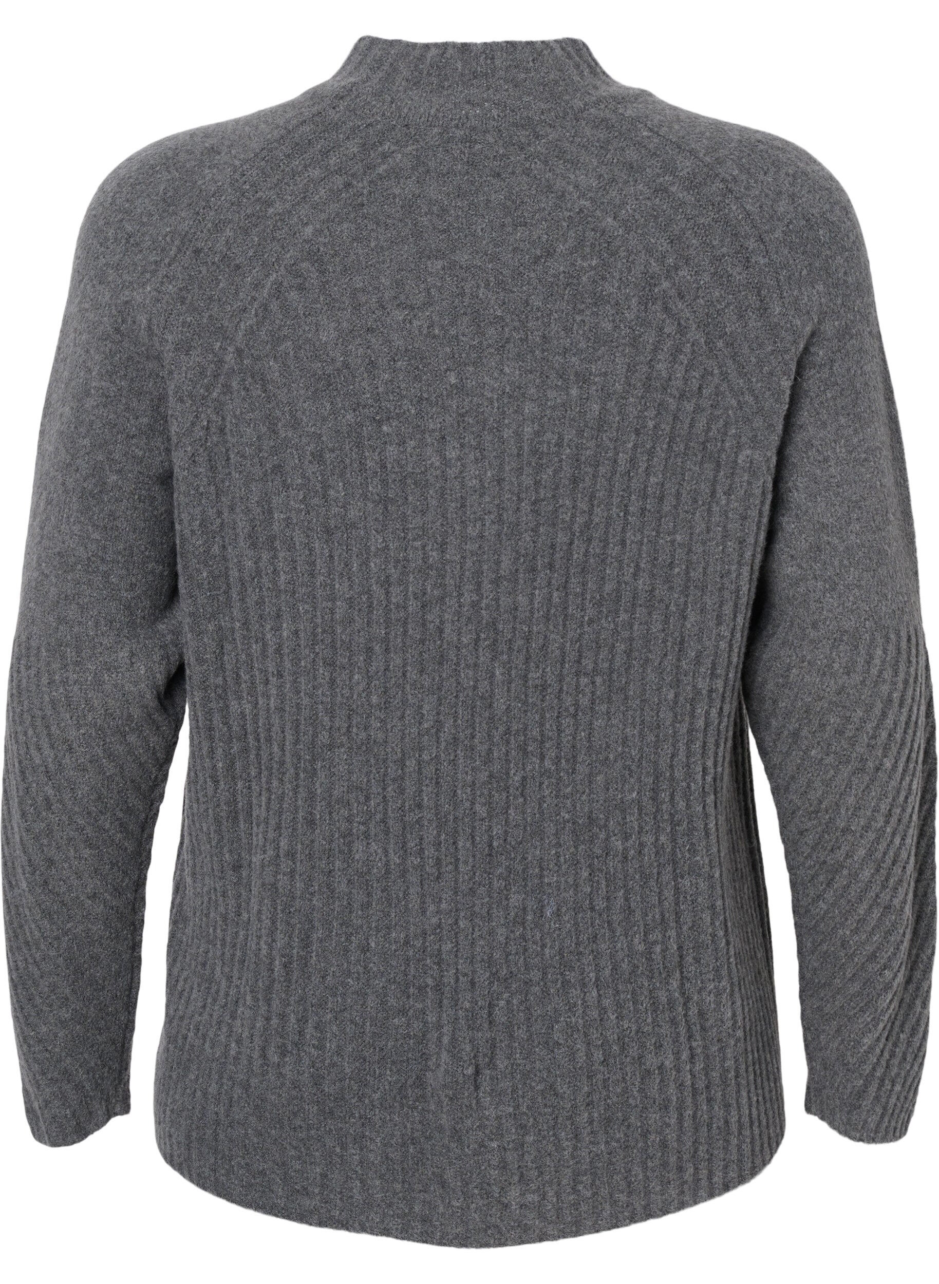 Zizzifashion Turtleneck sweater with ribbed texture, Dark Grey Melange, Packshot image number 1