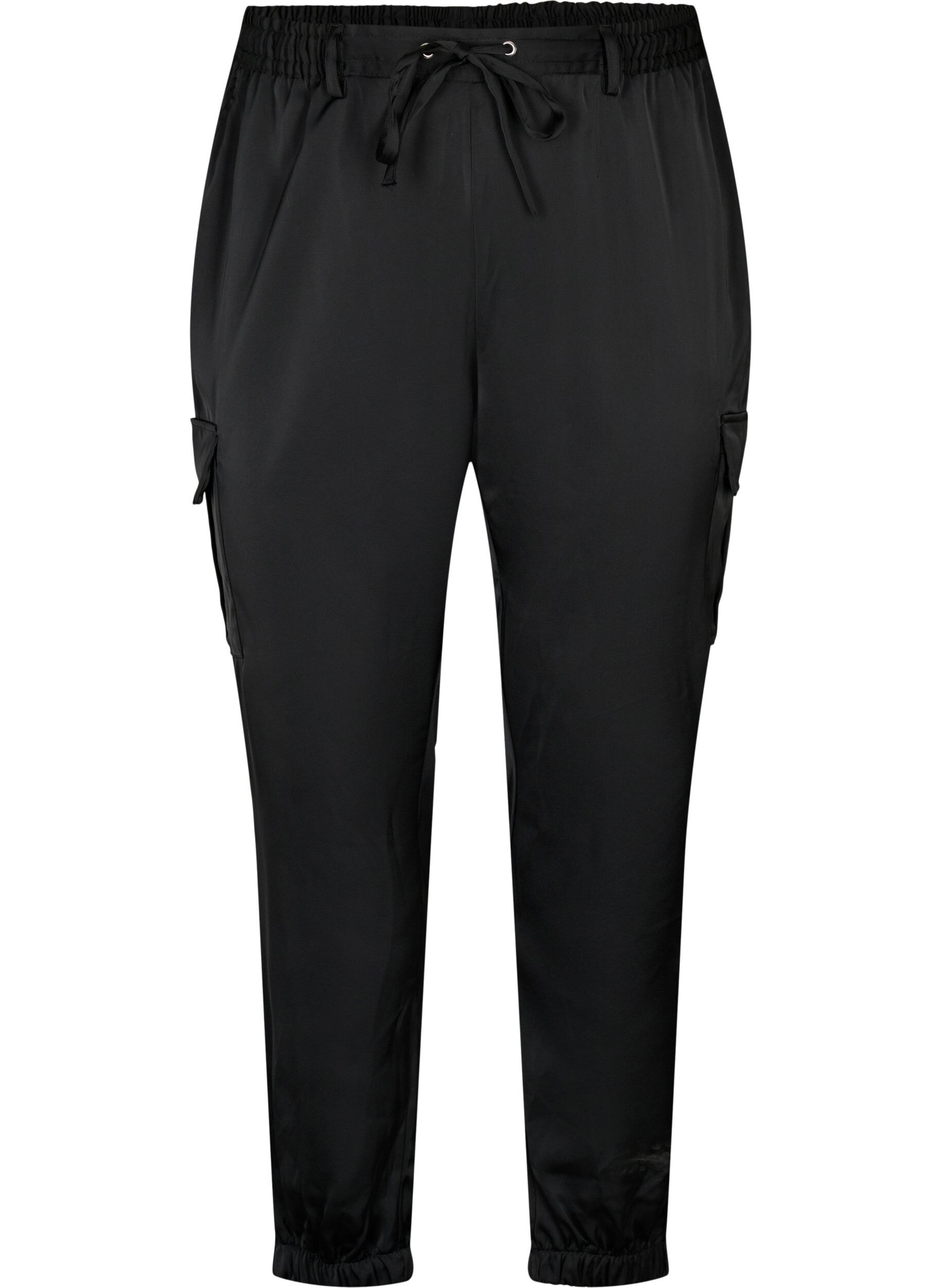Zizzifashion Satin Cargo Pants, Black, Packshot image number 0