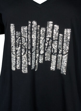 Cotton t-shirt with sequins, Black W. Be free, Packshot image number 2