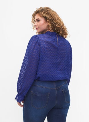 Long-sleeved blouse with patterned texture, Deep Ultramarine, Model image number 1