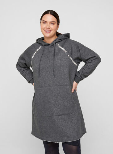 Sweat dress with hood and pocket, Dark Grey Melange, Model image number 0