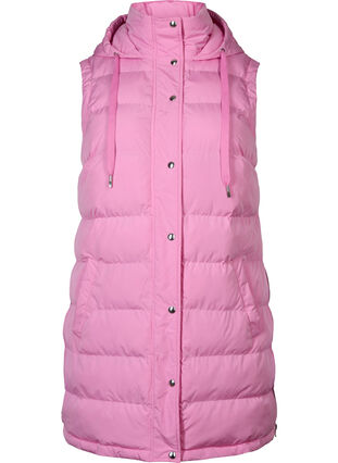 Long vest with hood and button closure, Begonia Pink, Packshot image number 0