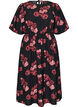 Midi dress with rose print and short balloon sleeves, Black, Packshot image number 0