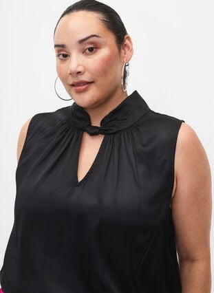 Sleeveless top in viscose with detail, Black, Model image number 2