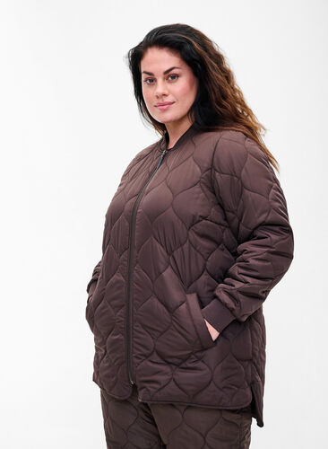 Quilted thermal jacket with zip, Black Coffee, Model image number 0