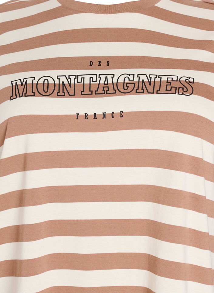 Organic cotton T-shirt with stripes and text, Brown, Packshot image number 2