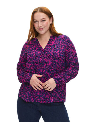 FLASH - Long sleeve blouse with print, Pink Blue AOP, Model image number 0