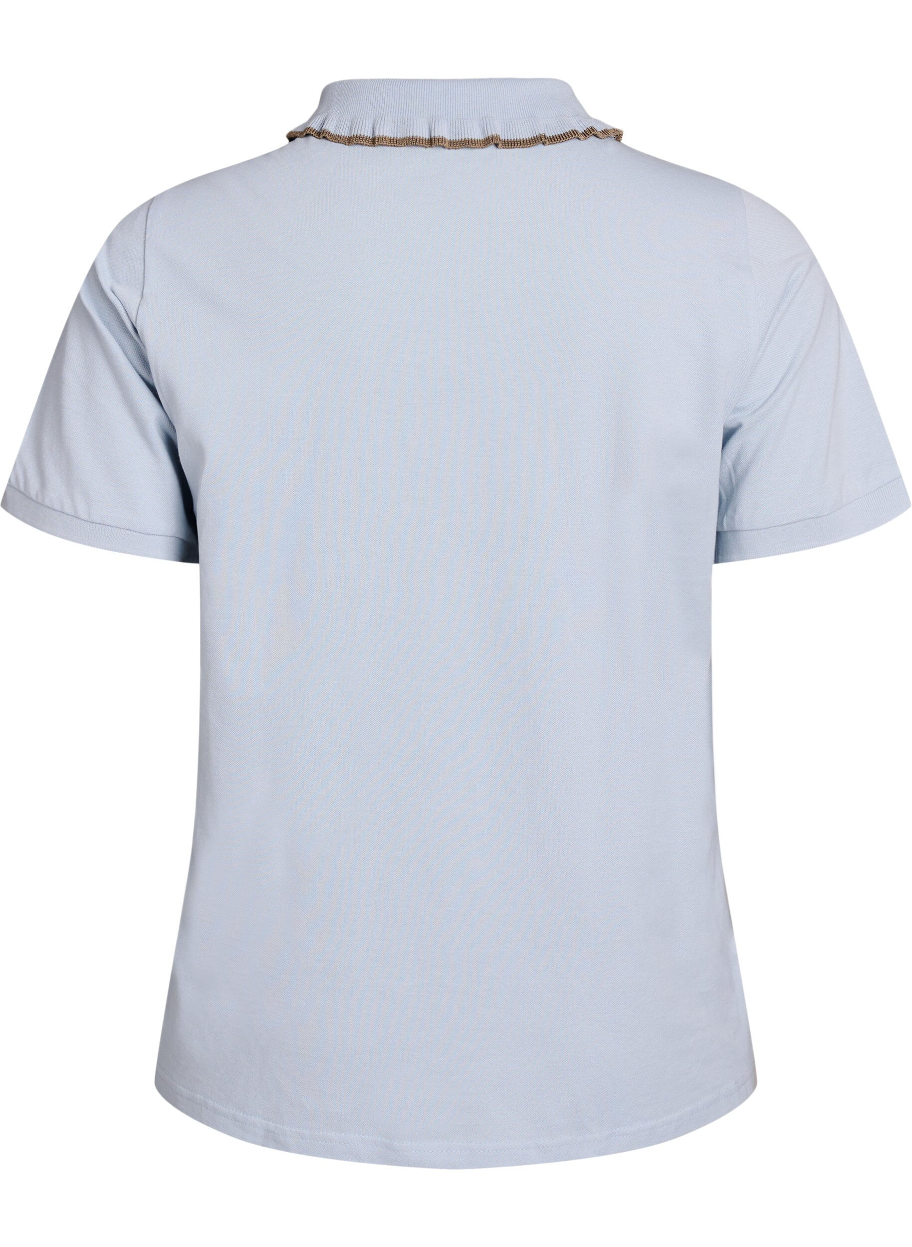 Zizzifashion Polo shirt with rhinestone buttons and ruffle detail, Blue, Packshot image number 1