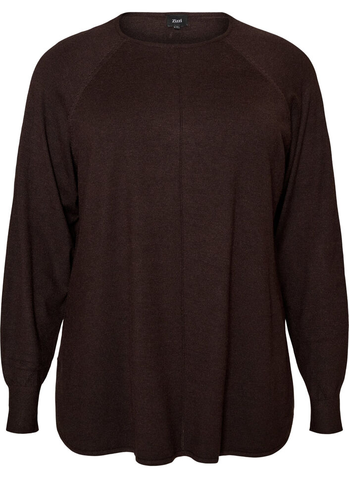 Knitted blouse with round neck and knitted pattern, Brown, Packshot image number 0