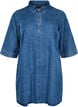 Short denim dress with zipper and 3/4 sleeves, Blue, Packshot image number 0