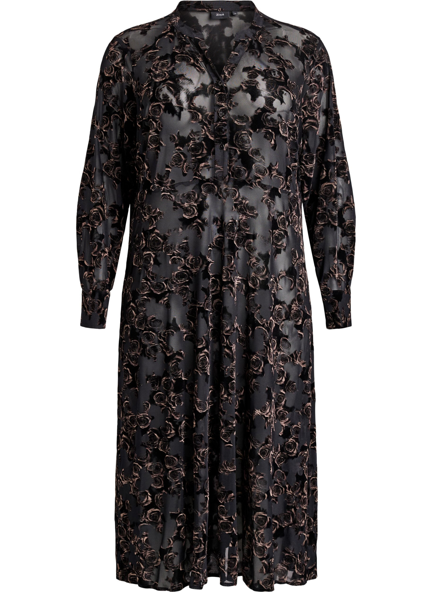 Mesh midi dress with velour roses