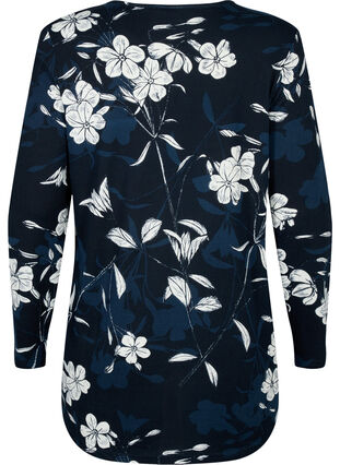 Floral blouse with long sleeves, Navy B. Flower AOP, Packshot image number 1
