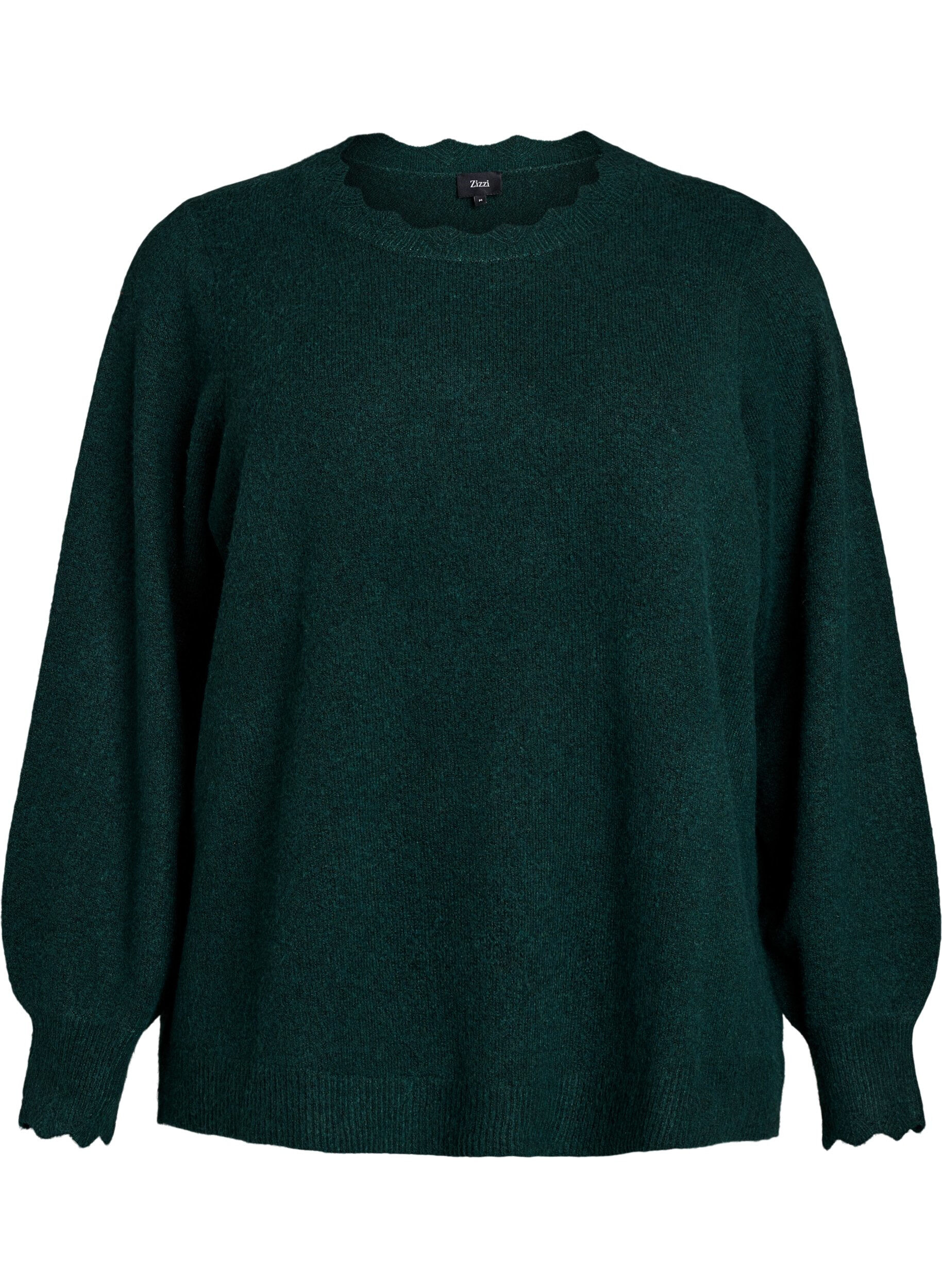ZizzifashionKnitted blouse with wavy edges, Green, Packshot image number 0