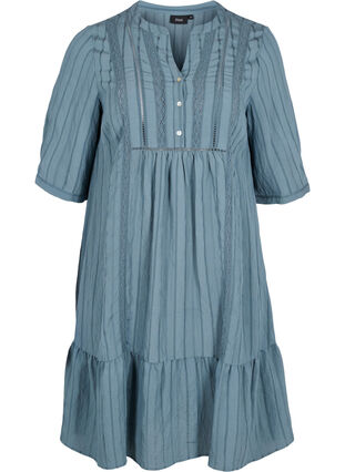 Striped viscose dress with lace ribbons, Goblin Blue, Packshot image number 0