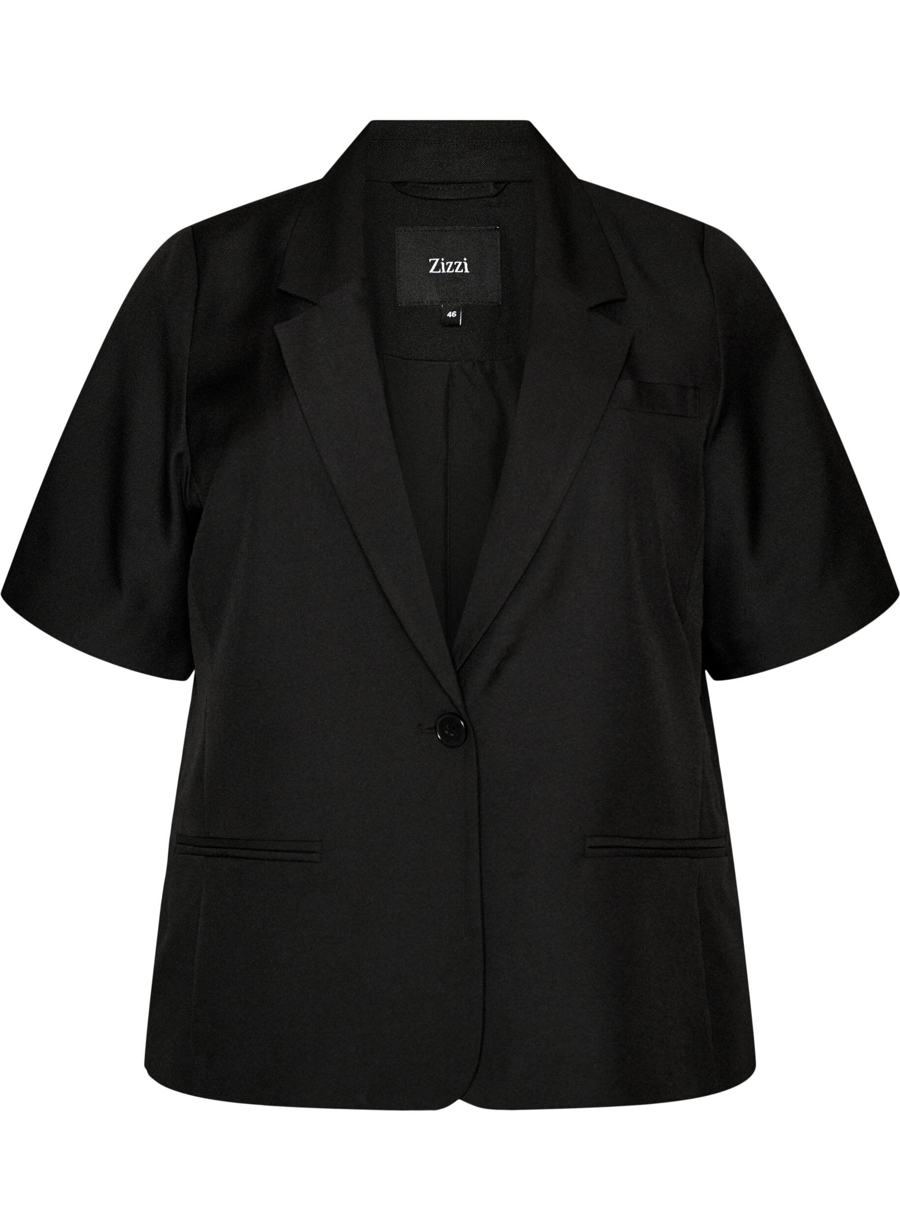 Zizzifashion Blazer with short sleeves and lapels, Black, Packshot image number 0