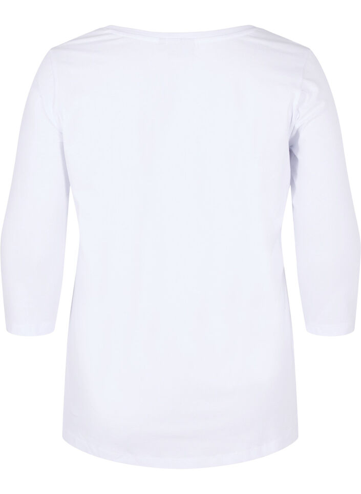 Basic t-shirt with 3/4 length sleeves, Bright White, Packshot image number 1