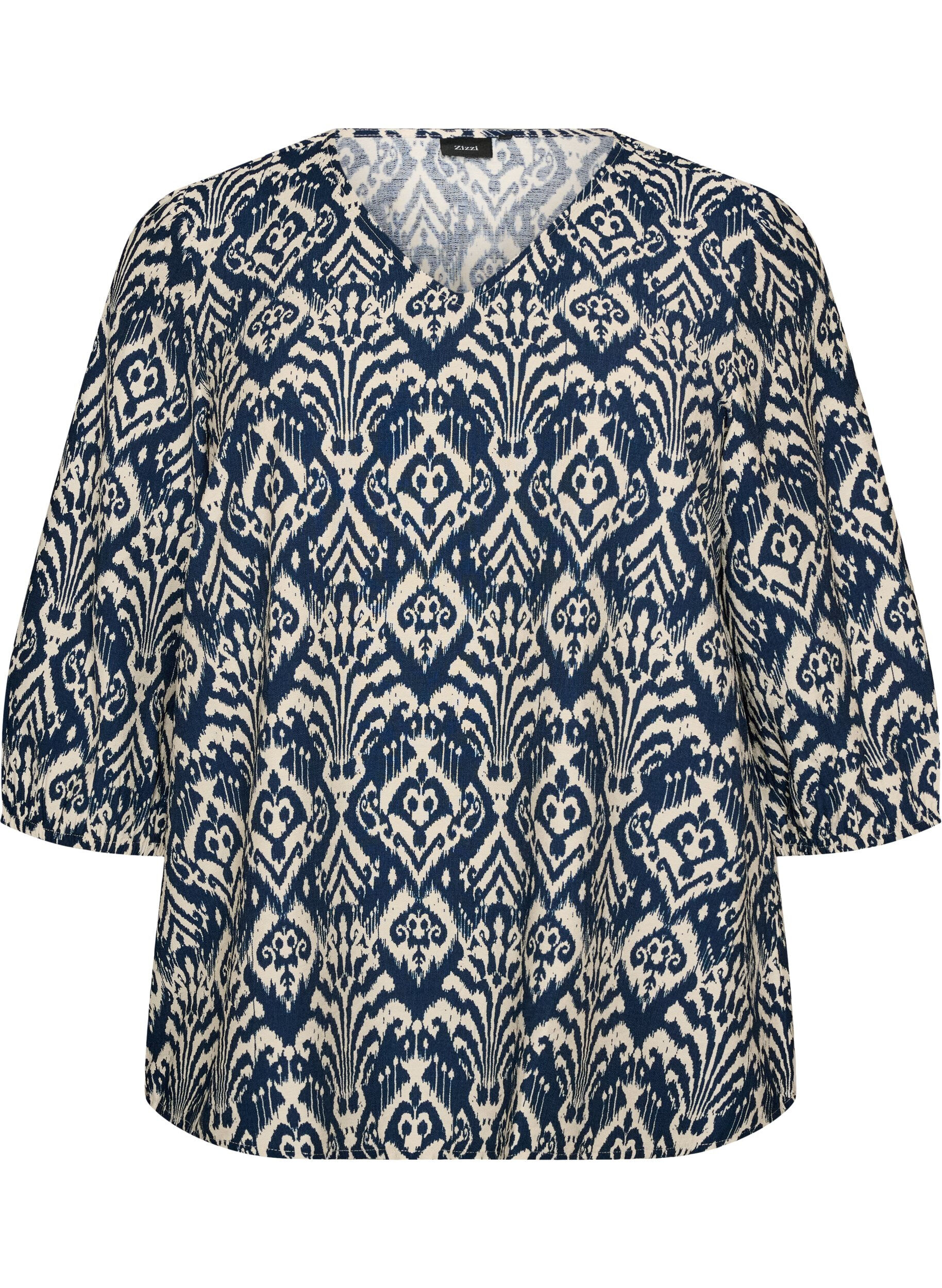 ZizzifashionPatterned viscose blouse with 3/4-sleeves, Blue, Packshot image number 0