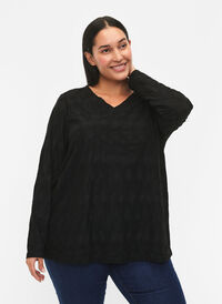 FLASH - Long sleeve blouse with structure, Black, Model