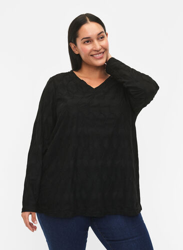FLASH - Long sleeve blouse with structure, Black, Model image number 0