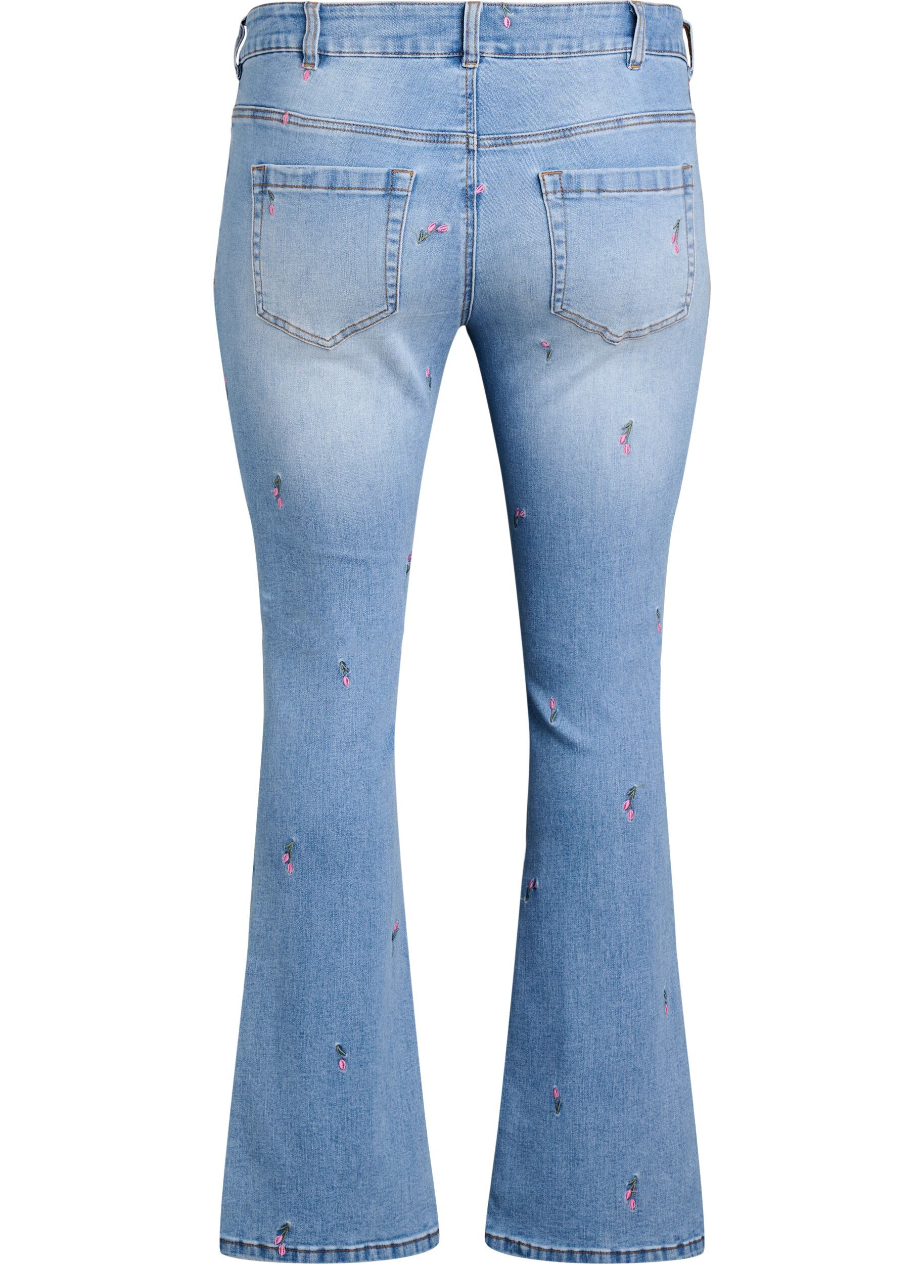 Zizzifashion Bootcut jeans with embroidered flowers, Light Blue, Packshot image number 1