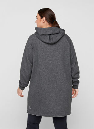 Sweat dress with hood and pocket, Dark Grey Melange, Model image number 1