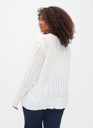 Cable knit cardigan with beads, Cloud Dancer, Model image number 1