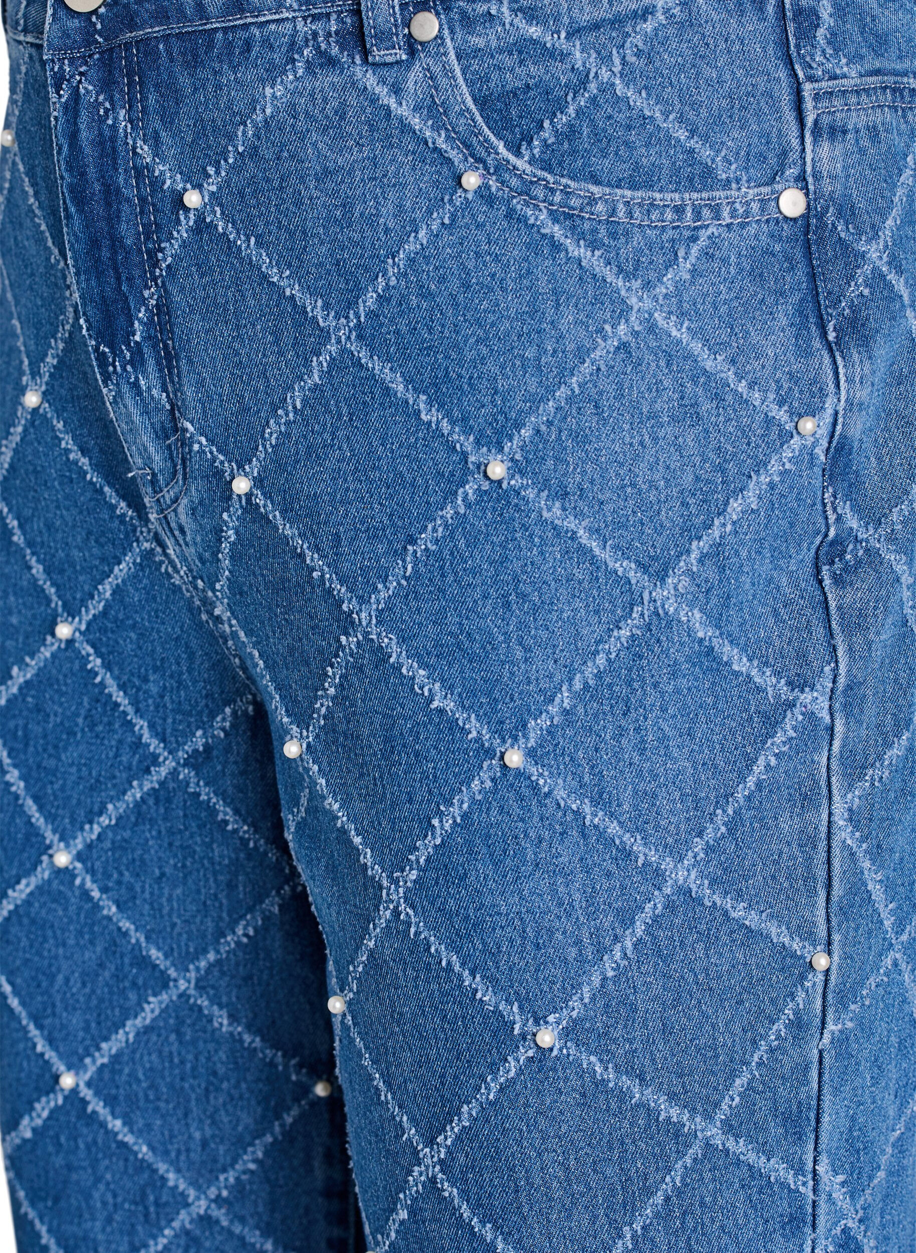 Zizzifashion Kiana jeans with a high waist and distressed pattern, Light Blue, Packshot image number 2