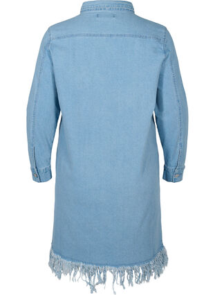 Denim dress with fringe and button-through closure, Light blue denim, Packshot image number 1