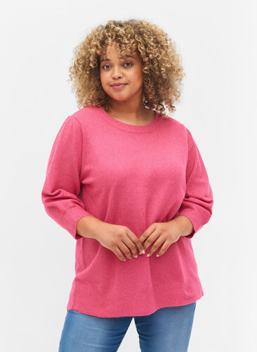 Mottled knitted top with 3/4-length sleeves, Fandango Pink, Model image number 0
