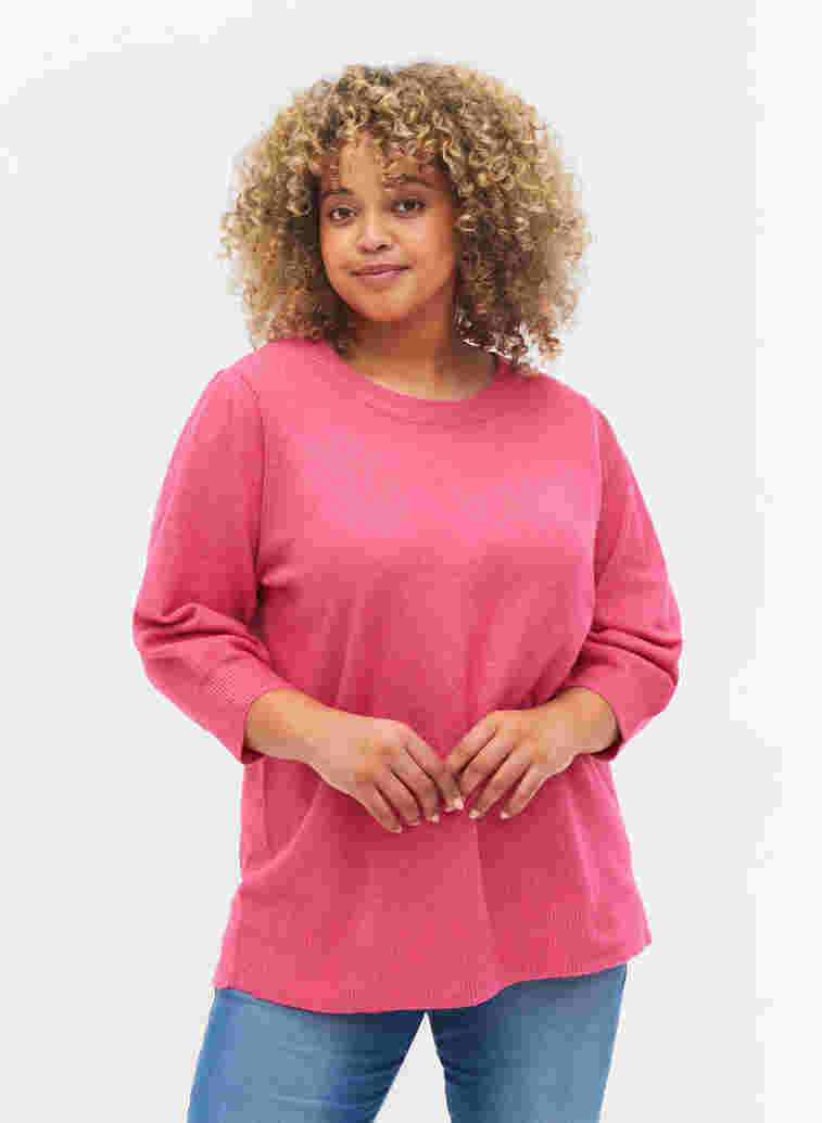 Mottled knitted top with 3/4-length sleeves, Fandango Pink, Model image number 0