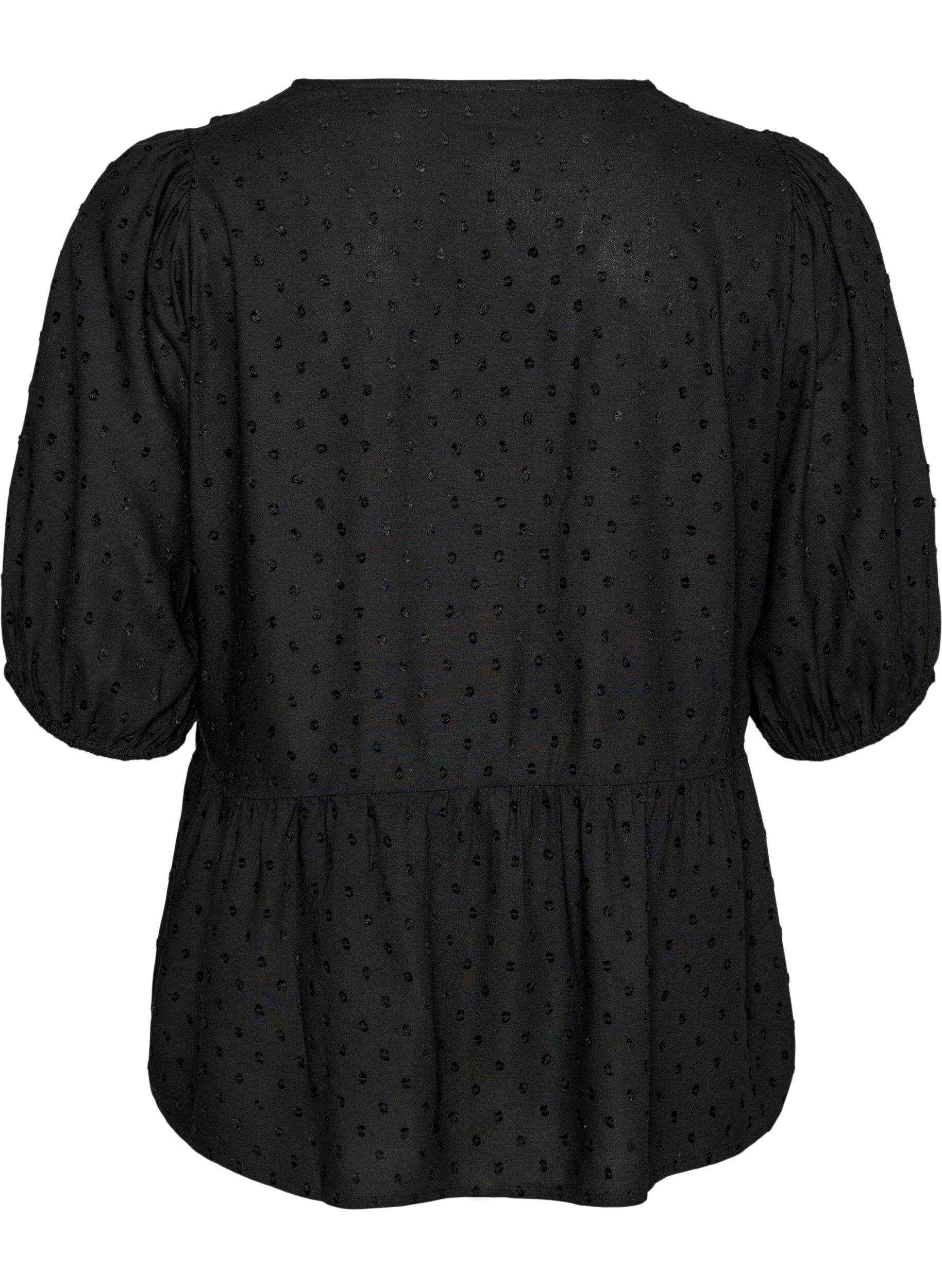 ZizzifashionViscose blouse with a dotted texture and V-neck, Black, Packshot image number 1