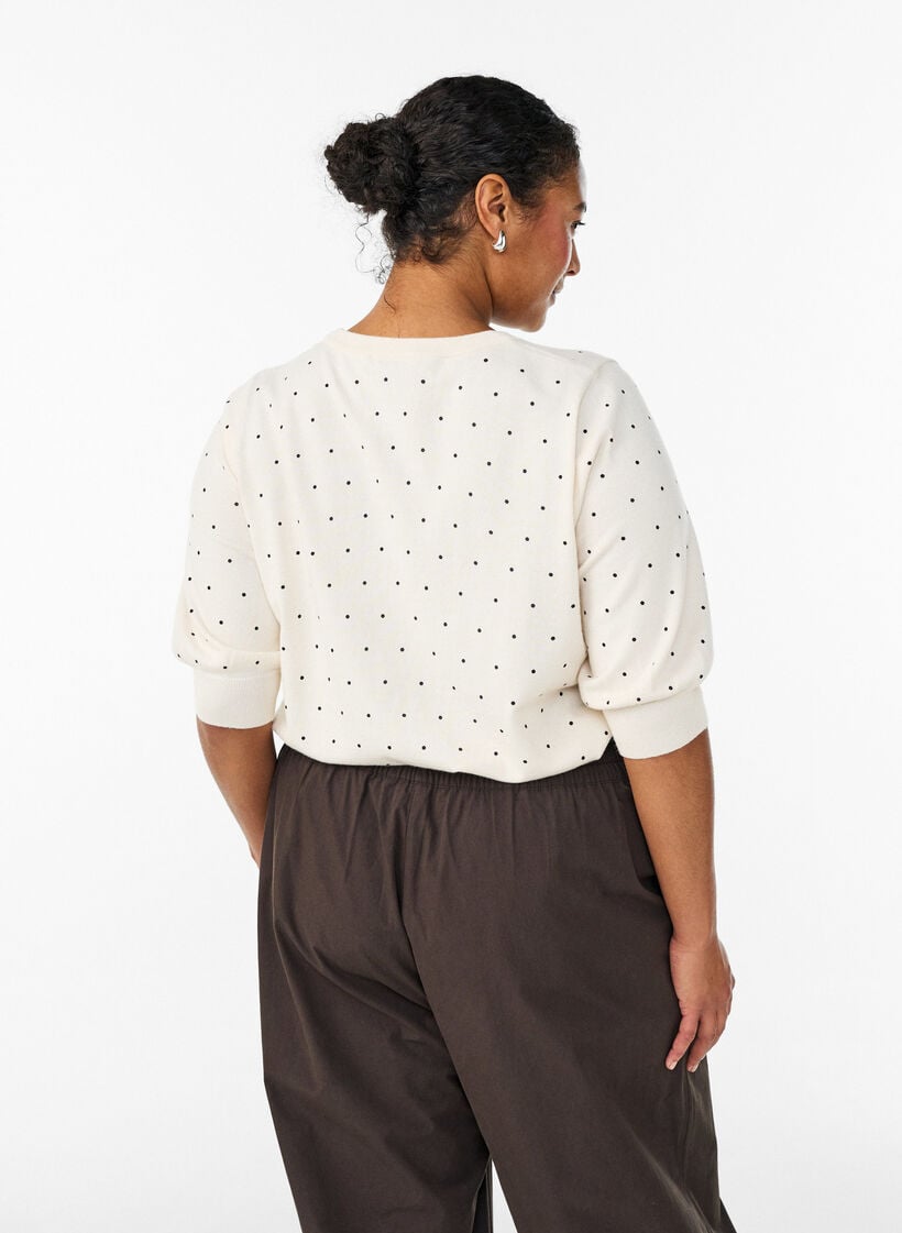 Knitted top with polka dot pattern and short sleeves, White, Model image number 1