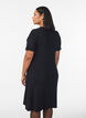 Ribbed dress with decorative buttons and short sleeves, Black, Model image number 2