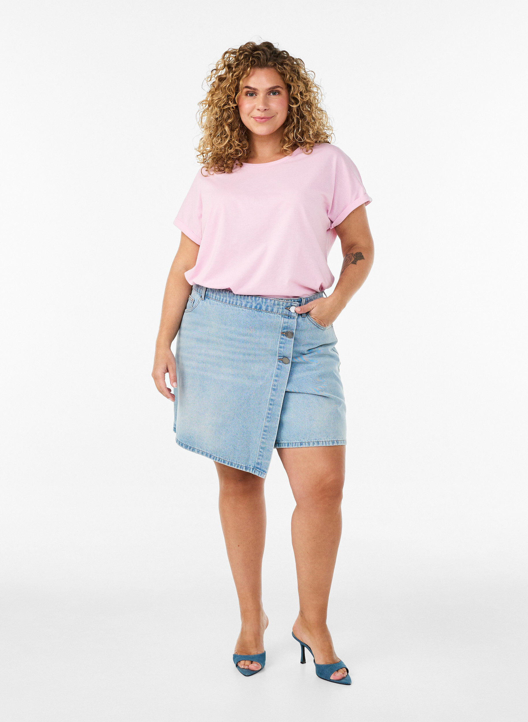 ZizzifashionShort-sleeved cotton blend T-shirt, Rose, Model image number 1