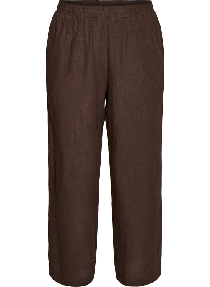 Wide-leg linen and viscose trousers, Brown, Packshot