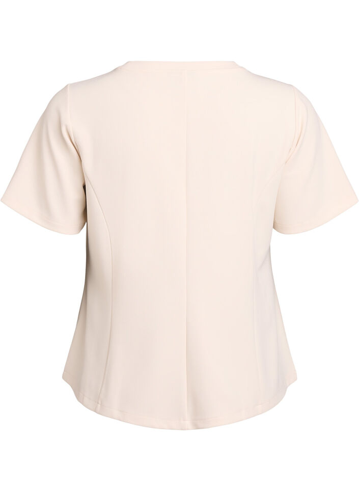 Short-sleeved blouse with shaping darts, Beige, Packshot image number 1