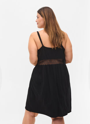 Viscose night dress with lace details, Black, Model image number 1