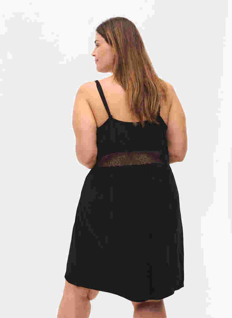 Viscose night dress with lace details, Black, Model image number 1