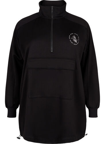 Long sweatshirt with pocket and zipper, Black, Packshot image number 0