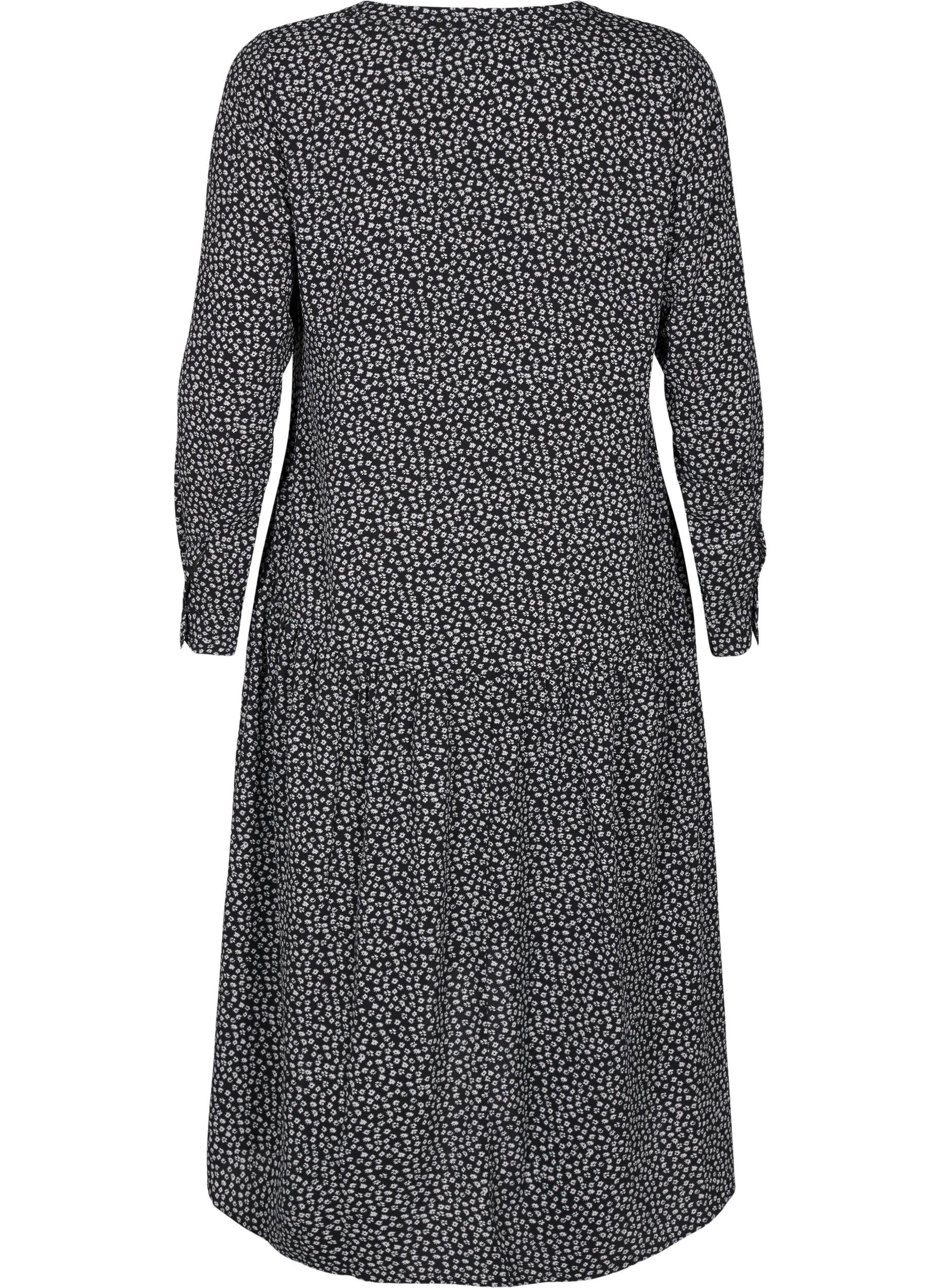 Zizzifashion Midi dress with long sleeves, Black Small Flower, Packshot image number 1